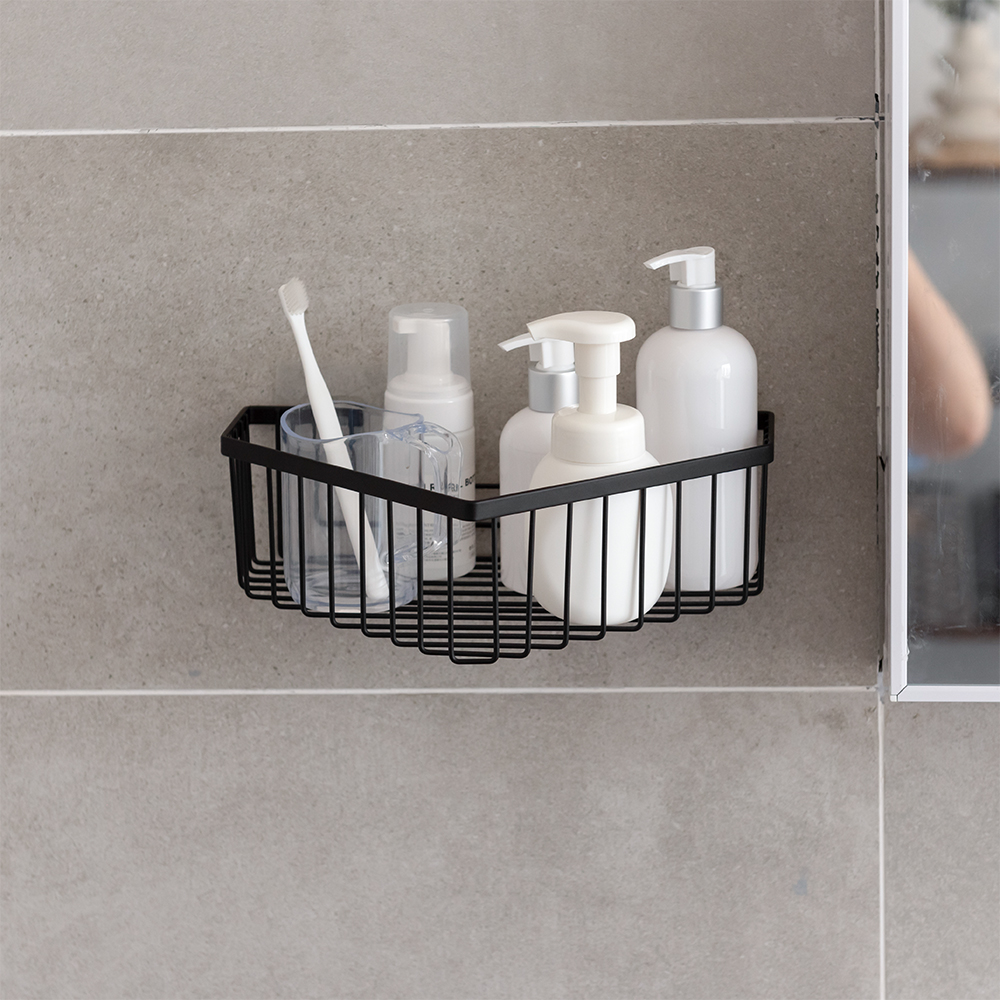 Rohový sprchový držiak a nerezový kovový kôš na úložný priestor v kúpeľni