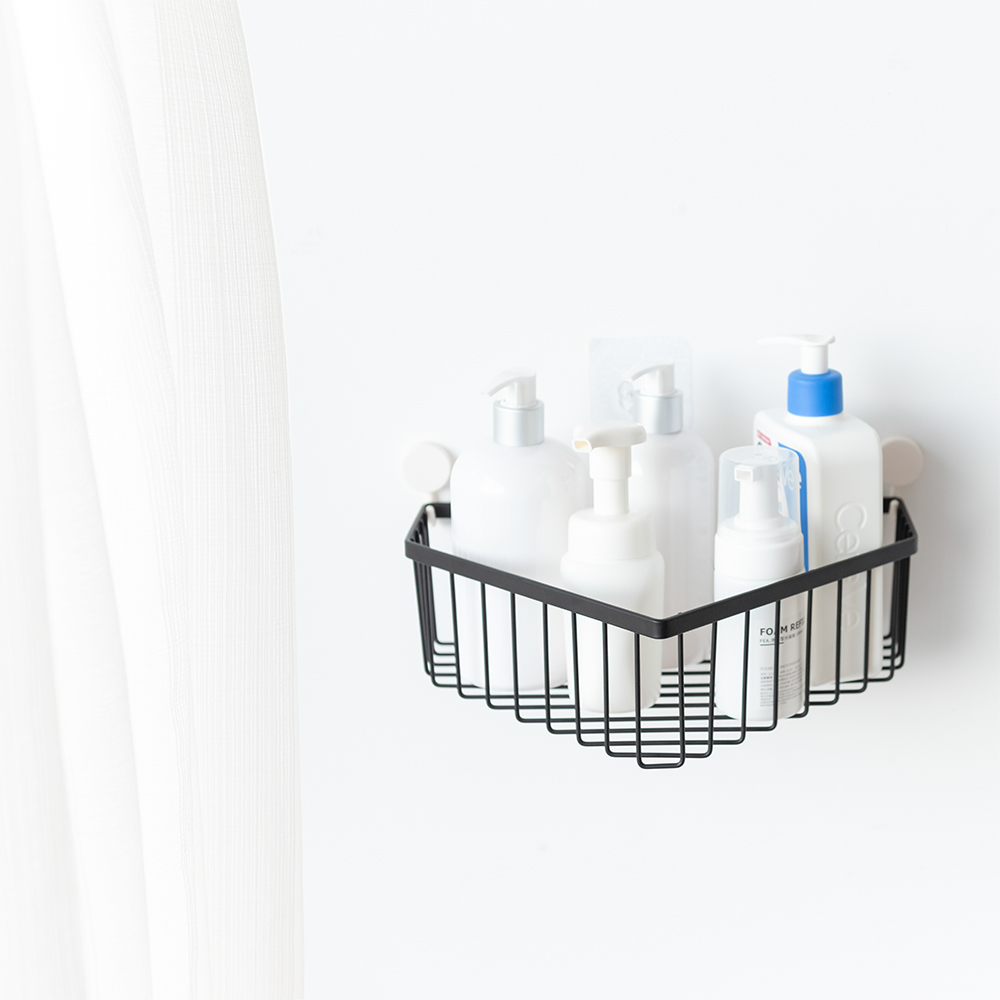 Rohový sprchový držiak a nerezový kovový kôš na úložný priestor v kúpeľni