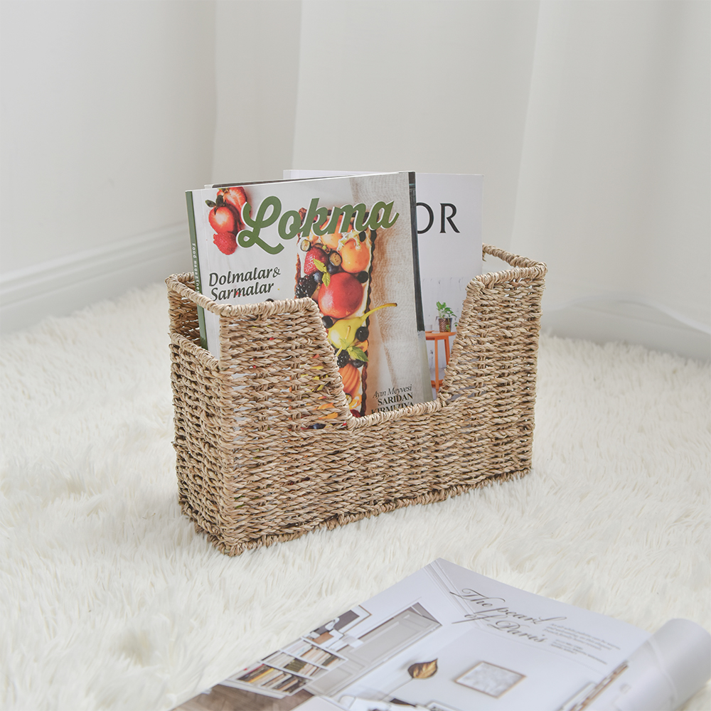Ръчно плетена кошница за списания от морска трева